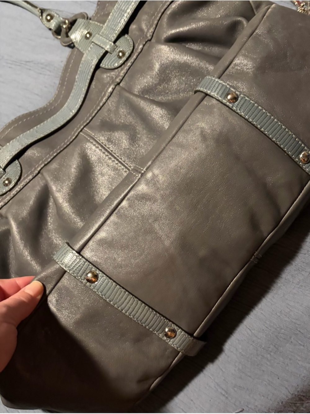 COACH LEGACY NS METALLIC GRAY XL LEATHER BUSINESS TOTE - Picture 5 of 7